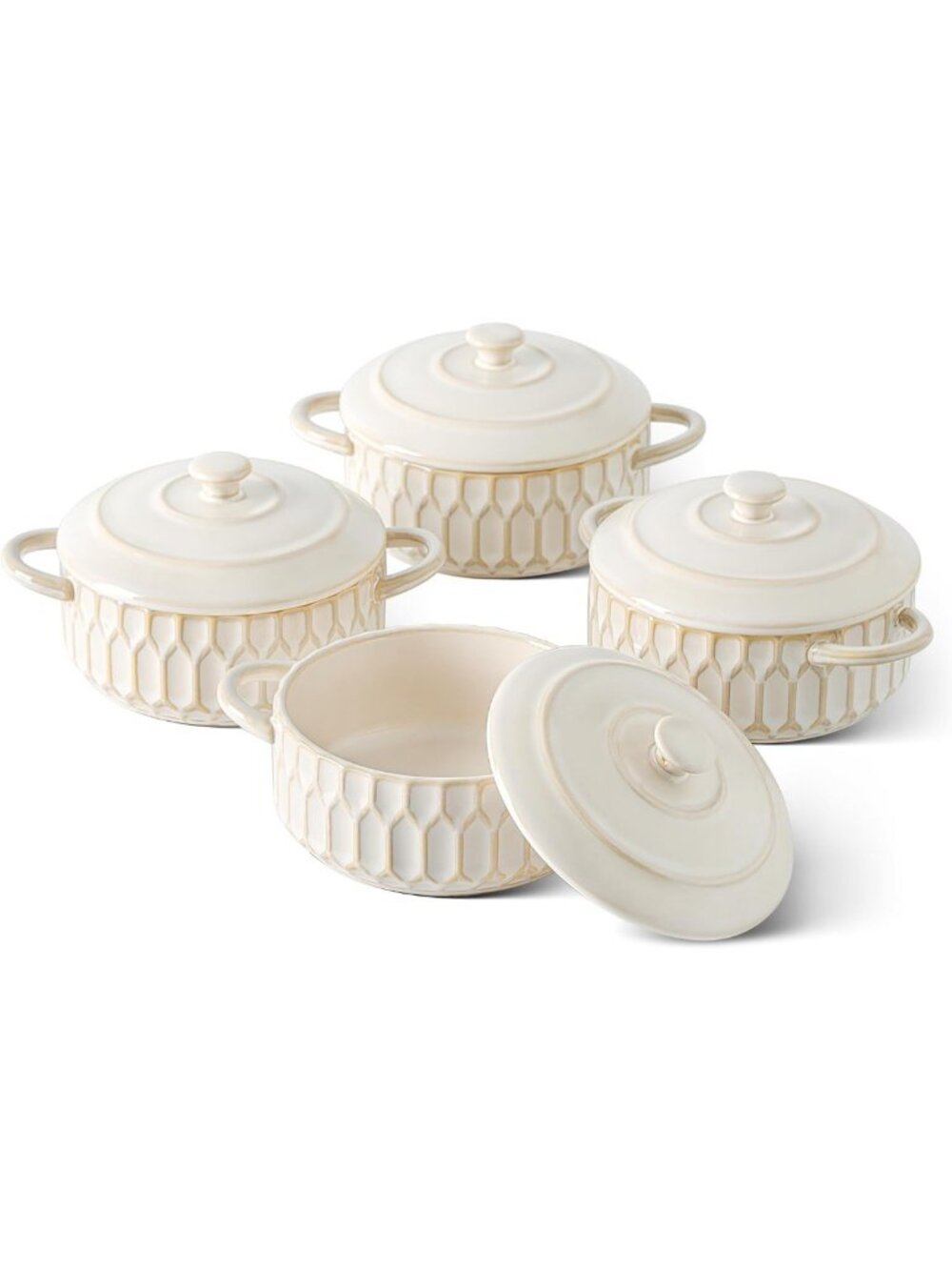 Set of 4 Mini Cocottes, 14 oz Ceramic Casserole Dishes with Lids - Perfect for